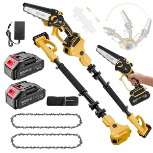 2-in-1 Electric Pole Saws for Tree Trimming, 6 Inch Mini Chainsaw Cordless with Extension Pole, Battery Powered Pole Chain Saw, Tree Trimmer Limb Branch Cutter Pruner with Battery
