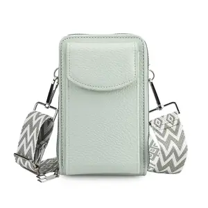 Shop LC Mint Green Litchi Embossed Faux Leather Crossbody Bag with Woven Shoulder Strap