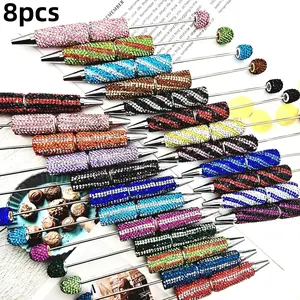 Striped Diamond Beaded Pen Set, Multi-Color Zebra Pattern Artificial Diamond Full Drill Round Ballpoint Pens, High Aesthetic DIY Jewelry Making