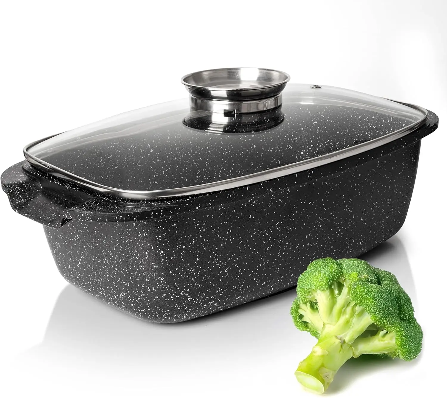6 Quart Oval Roaster Pot with Lid, 12"x8.3" Die Cast Aluminum Chicken Roaster, Induction, Gas & Ceramic Cooktop Compatible, Hard Anodized Nonstick Roasting Pan With Lid, Oven Safe