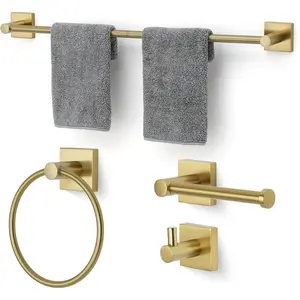 Bathroom Accessories Set Brushed  Towel bar Set, 4 count Towel Rack Set Towel bar for Bathroom wall Mounted Durable 24 inch Towel bar Robe Hook Towel Ring Toilet Paper Holder