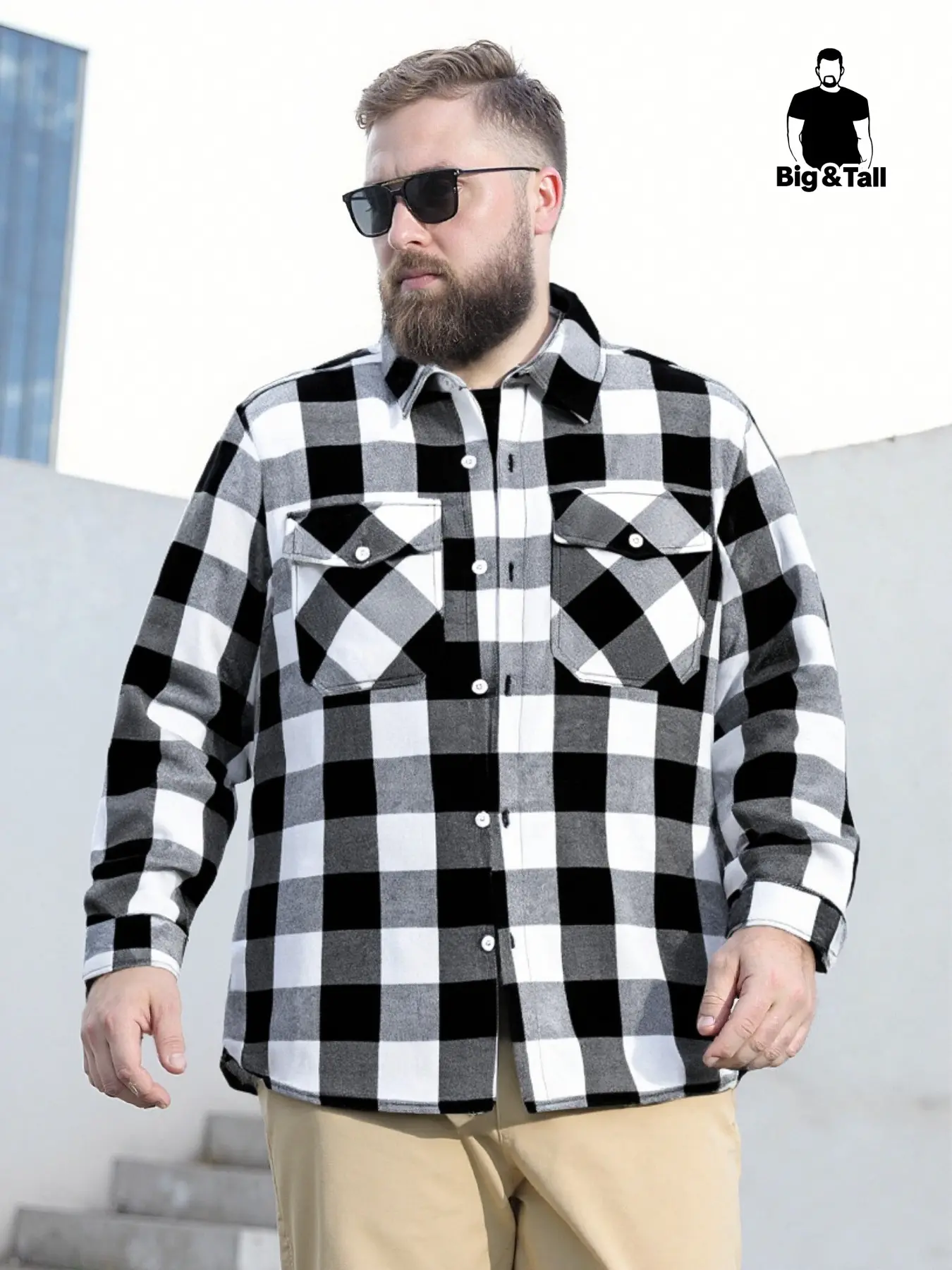Men's Plus Size Classic Casual Plaid Long Sleeve Shirt, Cotton Fashion Button Front Cardigan, Loose Fit for Fall & Winter Daily Wear