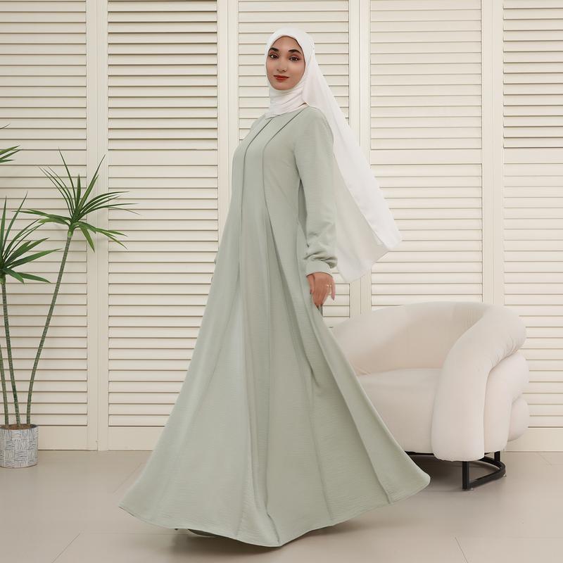 CEY Crinkle Maxi Abaya NCA007 - Breathable Summer Modest Dress with Pearl Button Cuffs & Concealed Back Zipper for Daily Wear Modesty Muslim Clothing Casual