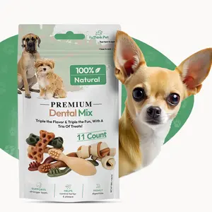 ReThink Pet Premium Dental Mix Dog Treats - 11 Pack of Dental Treats for All Ages with Honeycomb Bones, Knotted Bones & Dental Toothbrush Flavors