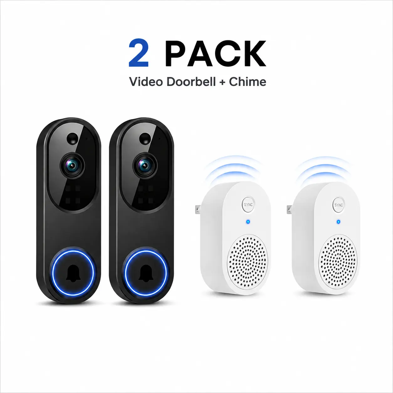 2PCS Orbitell 1080p Wireless Wi-Fi Video Doorbell Camera, 2-Way Audio, Cloud Storage, 2.4GHz Wi-Fi Only Support (Home Improvement Security Device)