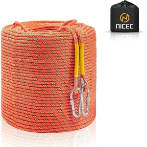 Climbing Rope 10mm Diameter 230ft Static Rope for Rock Climbing with 2 Rigging & Carabiners Orange 70M for Indoor Outdoor Activities