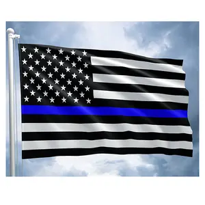 Embroidered American Flag Thin Blue Line 3x5 Outdoor- 210D Durable Polyester Sewn Blue Stripes Heavy Duty Police US USA Flags Banner Quadruple Stitched Weatherproof with 2 Brass Grommets