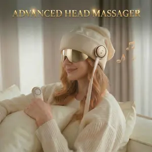 Cordless Battery-Powered Visible Head Massager with Heat - Smart Portable 360° Silicone Airbag Temple Massage, Bluetooth Music, Beauty Products for Migraine Relief & Sleep, Perfect Holiday Gift