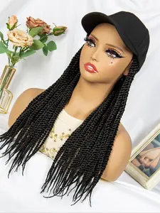 Women's Casual Trendy Black Hair Braids with Baseball Cap,  Natural Fluffy Hair Braids, Synthetic Full Machine Wigs for Daily & Cosplay & Costume Party Decor