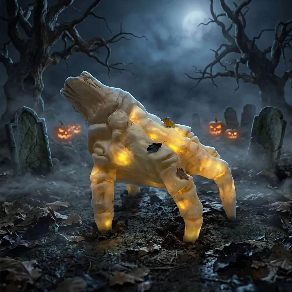 Light-Up Skeleton Hand Ground Stake – Realistic Bony Hand Halloween Graveyard Prop, Battery-Operated