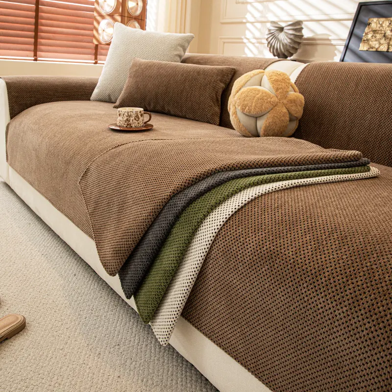 Chic Solid Color Chenille Sofa Cushion Cover, Universal Pet-Friendly Design, Non-Slip & Protector Sofa Slipcover for Home Decor Sofa Couch Slipcover Slipcovers for Couches and Sofas
