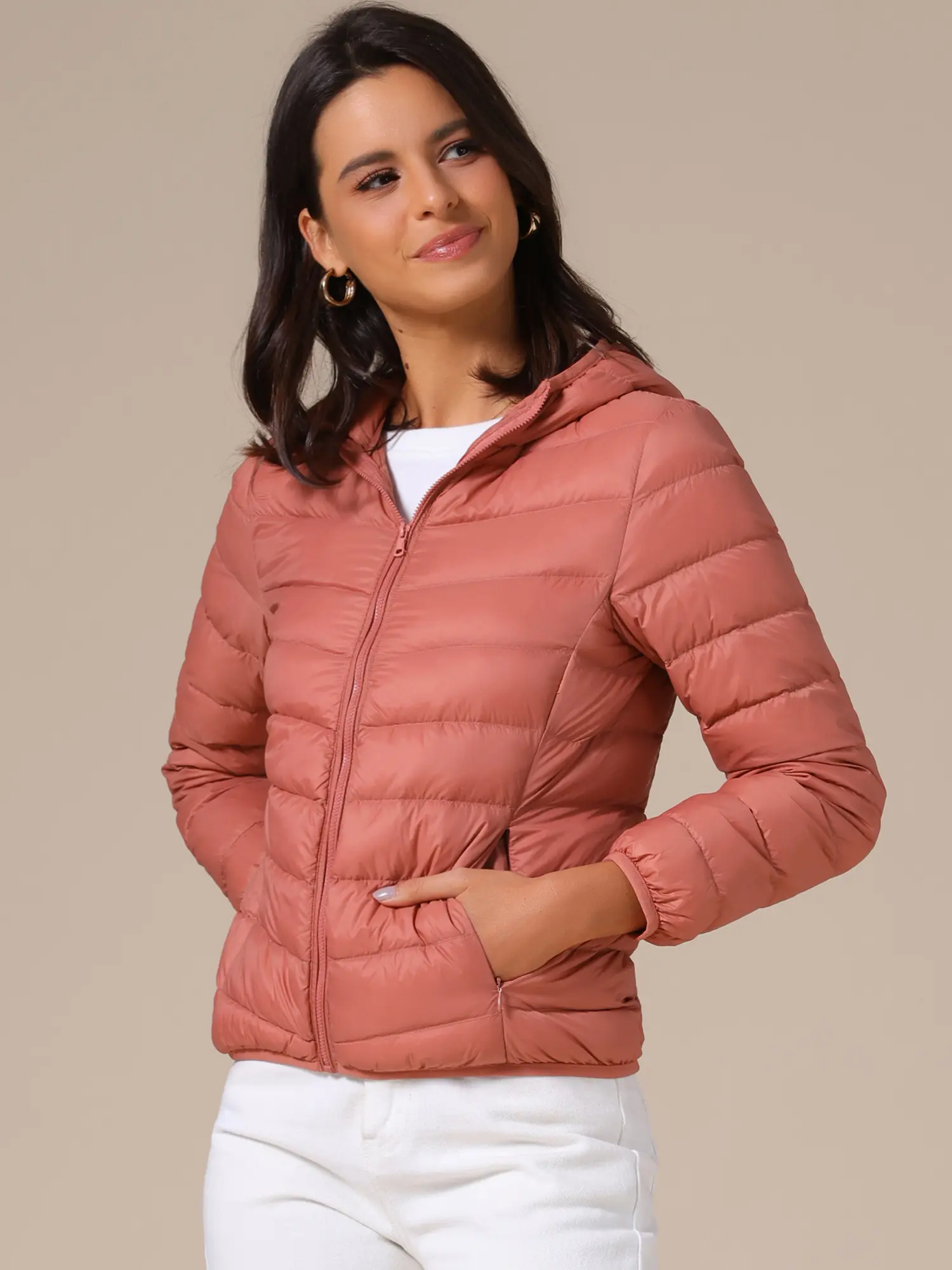 INSPIRE CHIC Women's Packable Puffer Jacket Short Down Coat Hooded Winter Ultra Light Jackets Outerwear