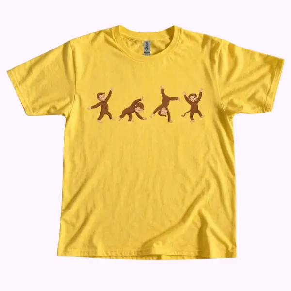 Curious Dancing Four Monkeys Graphic Tee, Vintage Y2K Cartoon Unisex T-Shirt