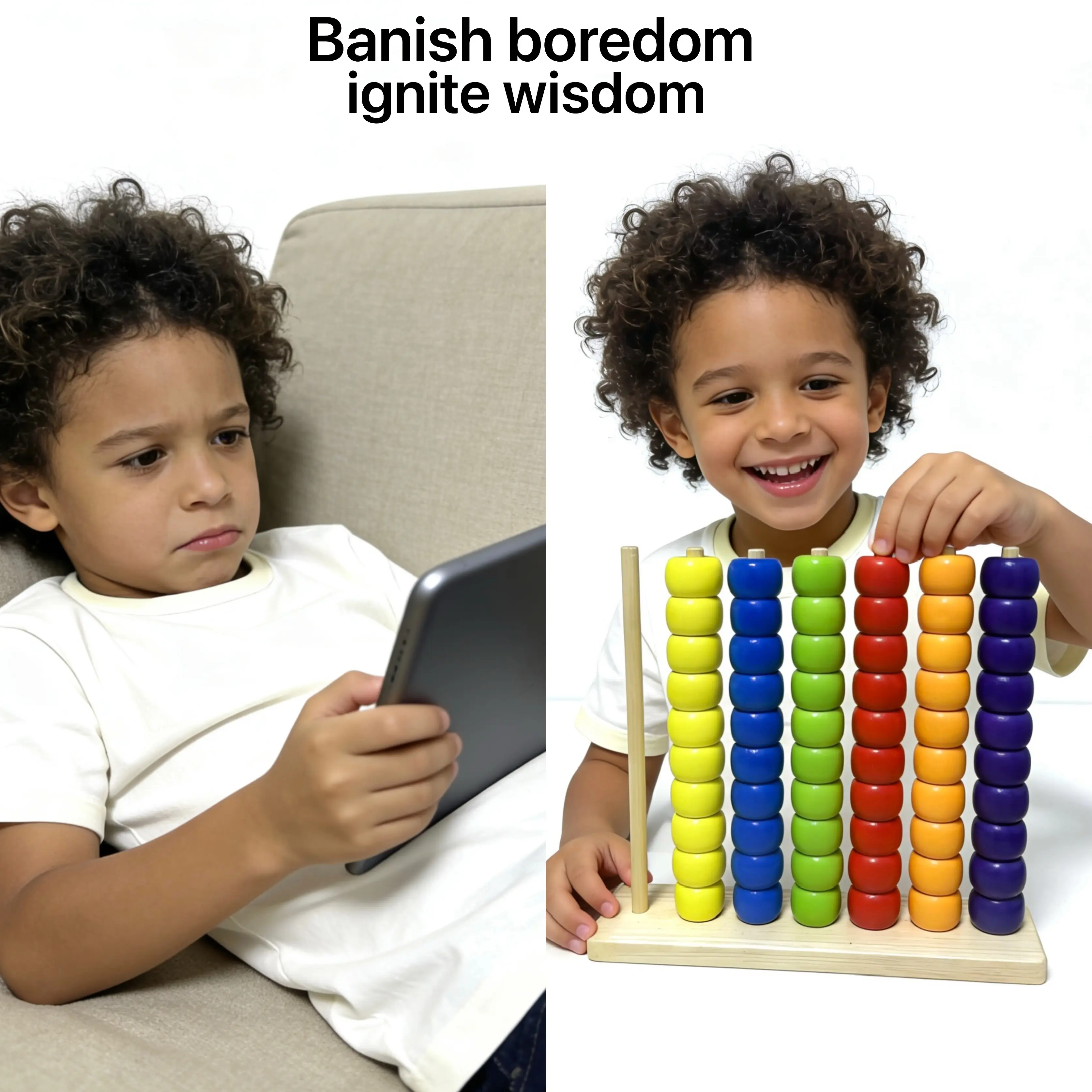 Colorful Wooden Beaded Stacking Challenge Toy, Toddler Busy Board Color-Matching Puzzle Game with 1 Wooden Stacking Rack & 60 Beads, Ideal for Parties & Family Gatherings