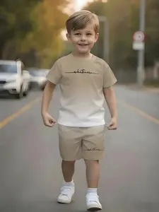 Boys' Summer Gradient Sportswear Set, Short Sleeve Athletic Shorts Two-Piece, Breathable Casual Wear, Loose Fit, All over Print, Sports Clothing Set