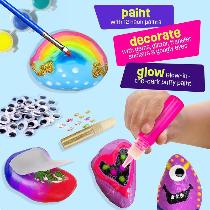 Glow in the Dark Rock Painting Kit for Kids DIY Arts and Crafts Creative Sensory Toy for Girls and Boys Ages 6 to 12 Valentine Classroom Gift Birthday Christmas Present