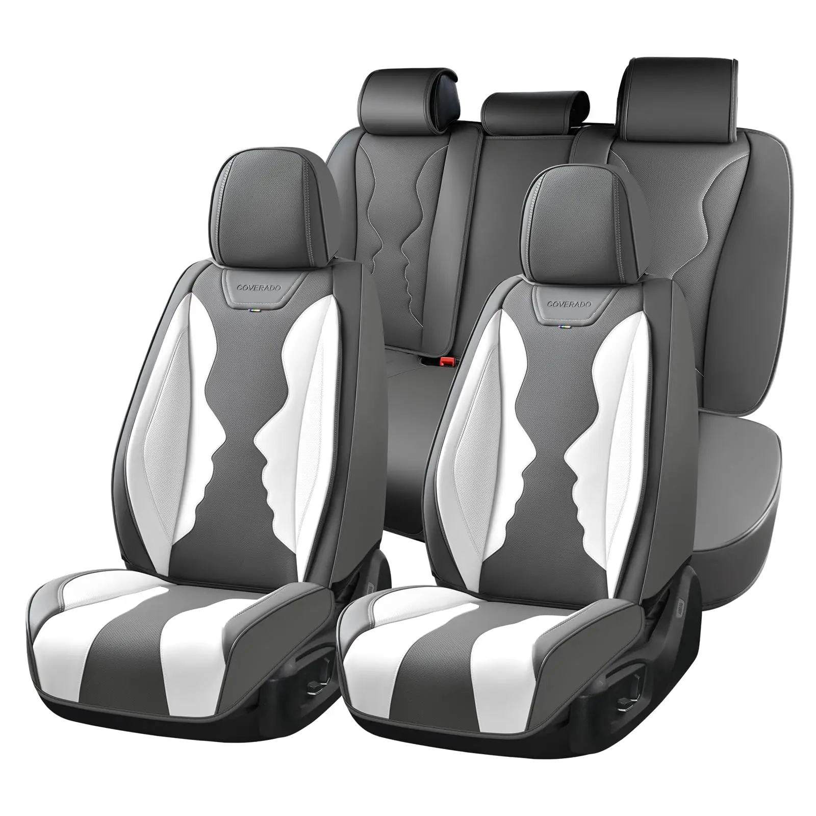 Coverado Car Seat Covers Full Set, Seat Covers for Cars, Front Seat Covers and Back Seat Cover Waterproof Leather Automotive Seat Cover, Universal Car Interior Protectors Cushion for Most Cars durable