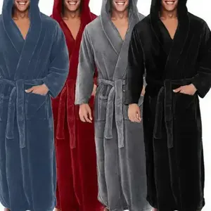 Oversize Men Bath Robe Winter Long Flannel Bathrobe Fleece Kimono Night Cozy Sleepwear Male Home Clothes Gown Sleepwearlingerle outfitGift