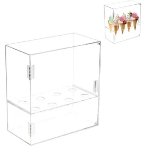 8 Holes Ice Cream Cone Holder Stand, Acrylic Cabinet With Handle, Transparent Waffle Hand Roll Sushi Display Box, Bracket for Weddings, Parties, Anniversaries