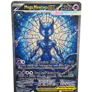 Star-God Mega Mewtwo ex Fractured Stained Glass Design Rainbow Glass Holo OR Bubble Holo Pattern! NEW Glitter Grit Textured Option!