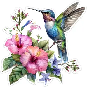 pcs Hummingbird and Floral Car Decal, Cartoon Bird Decorative Sticker, Suitable for Cars, Laptops, Bumpers, Walls, Window, Home Life Decoration Decal (BZ)