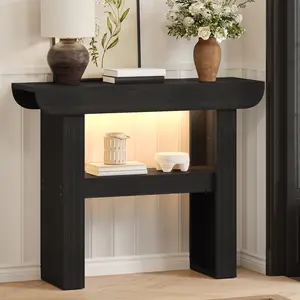 39 Inches Black Console Table, Entryway Table with Storage Narrow Modern Accent Tables with LED Lighted Foyer Table for Living Room, Entryway, Hallway