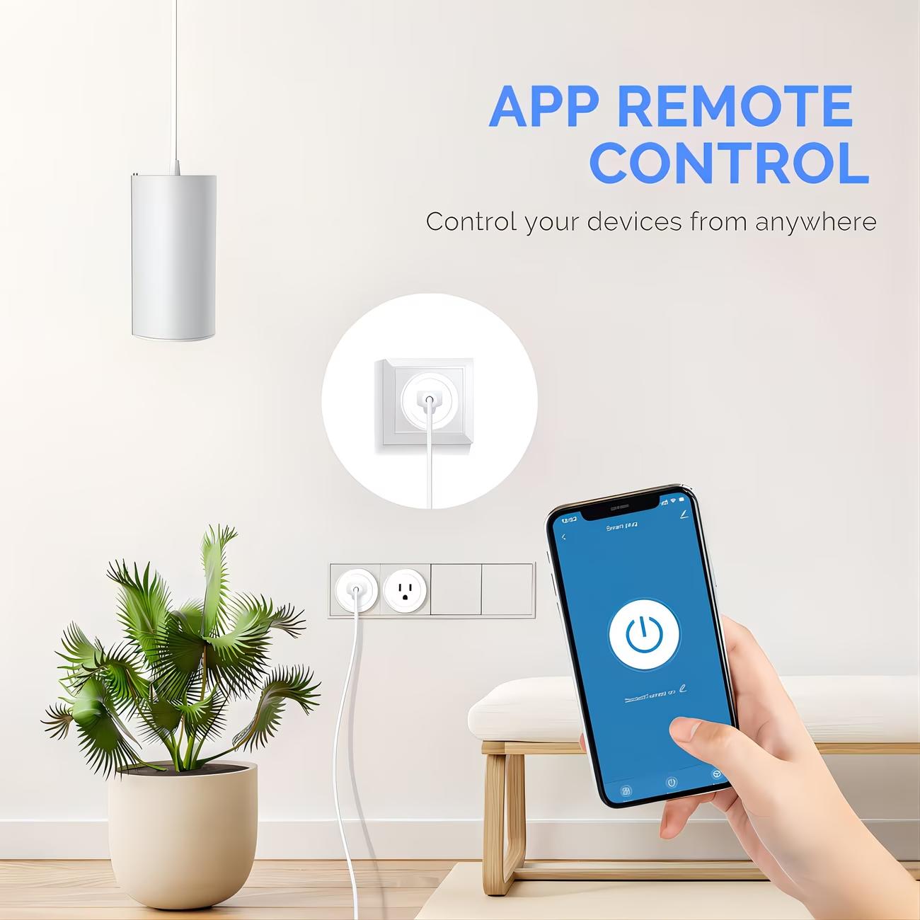 WiFi smart socket, power outlet with timer function and app control, multi-functional mini smart socket suitable for home and office, Alexa compatible.