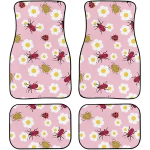Insect Ladybug Car Floor Mats Universal All Weather Pink Trim to Fit for Automotive SUV Sedans Trucks 4 Piece ﻿