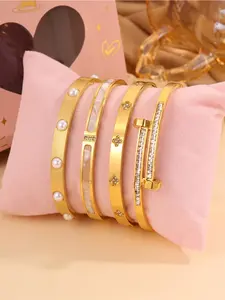4pcs Stainless Steel Zircon Bracelet Set with Elegant Gift Box, French Style Fashion Jewelry, Perfect for Gifts and Daily Wear