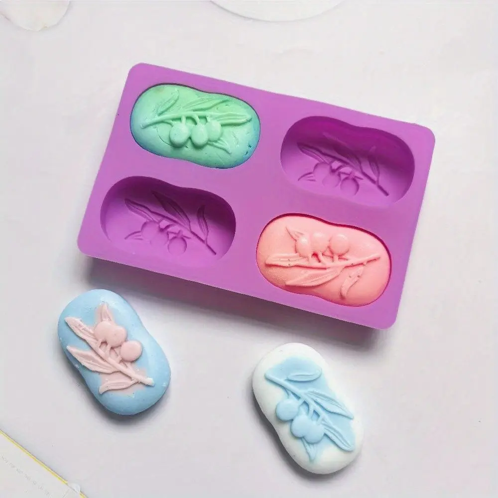 Silicone Oval Olive Soap Mold, Four-Cavity Design, Durable and Flexible, Ideal for DIY Soaps and Candles, Easy Demolding, Handmade Gifts