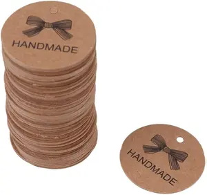 Personalized Handmade Tags, 100PCS Paper Hanging Tags Round Brown Gift Labels Clothing Jewelry Price Label (Bow)