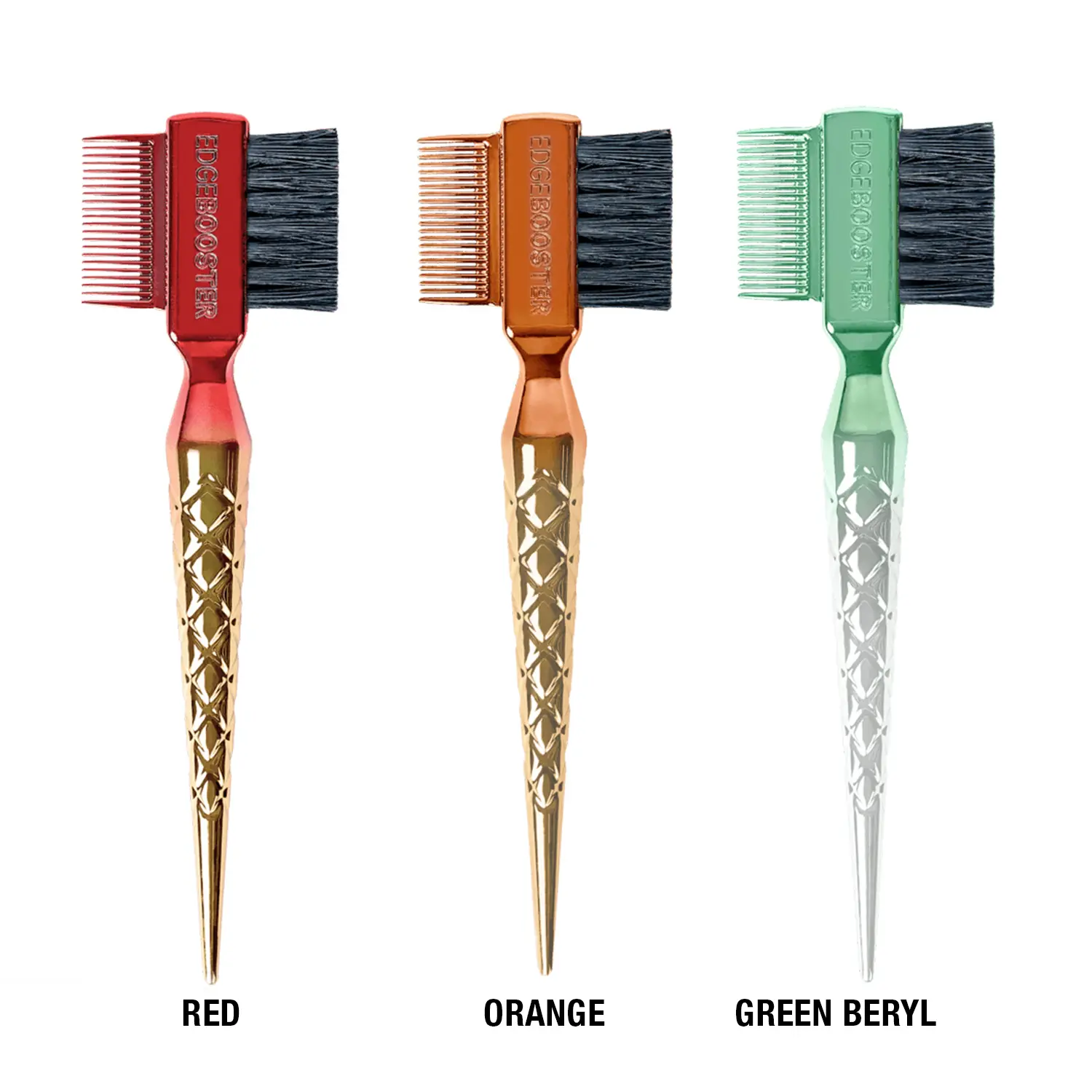Style Factor Edge Booster Double-Sided Hammer Edge Brush - Mini Size, Assorted Orange, Red, Green Beryl Colors