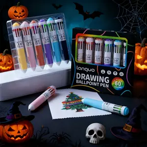 6pcs Creative Cartoon Macaron Color Ballpoint Pens, 0.8mm Bullet Tip, Christmas Halloween Gifts, New Stationery Set