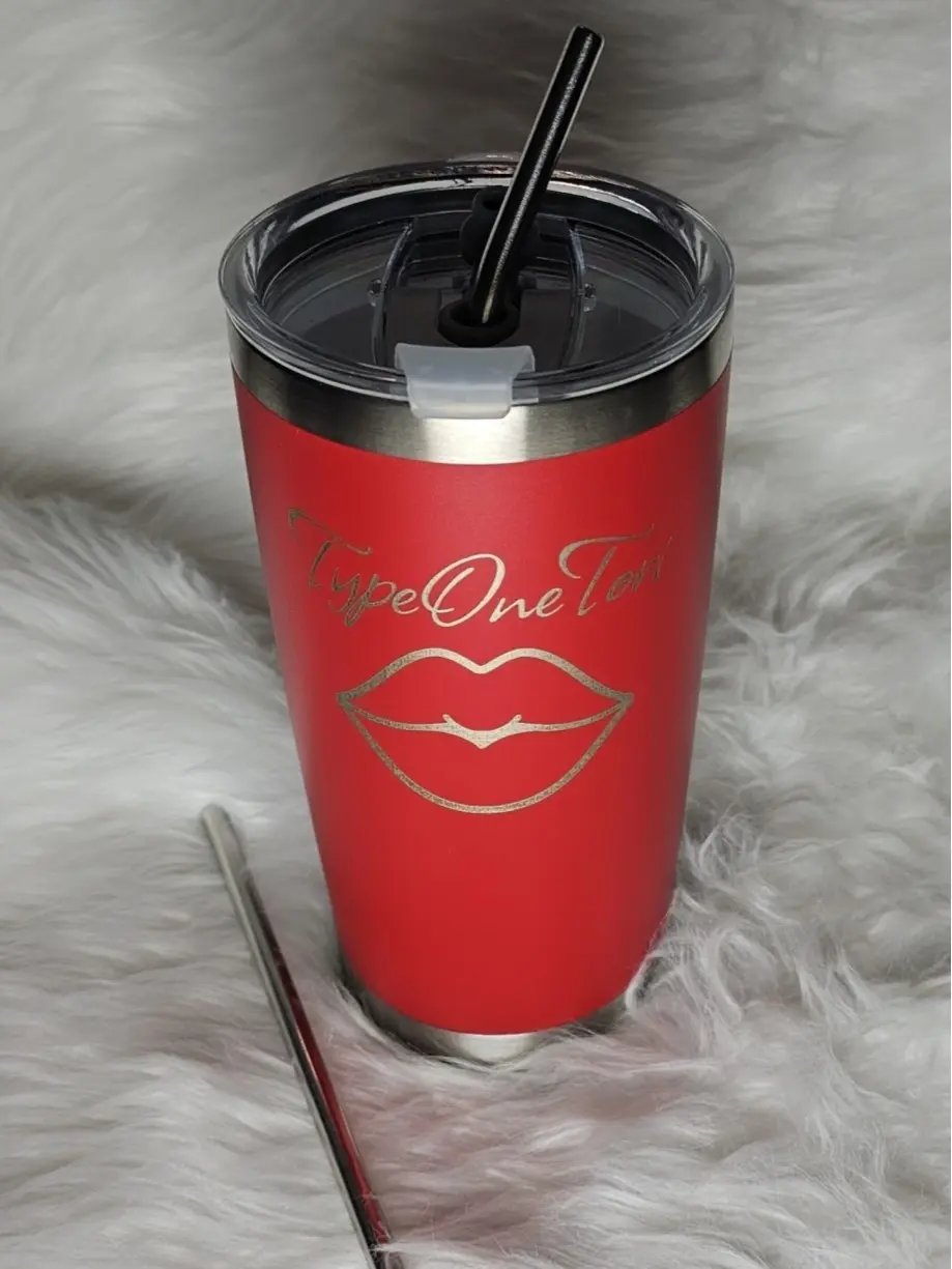 TypeOneTori Engraved 20 oz Stainless Steel Tumbler with Lid & Metal Straws
