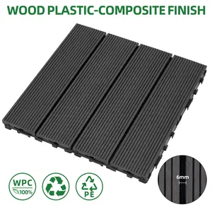 8.7 SQ.FTDIY Module Wood-Plastic Composite Deck Tiles, Black, Interlocking Outdoor Flooring Tiles Waterproof All Weather for Patio Balcony Backyard Patio Pavers (pack of 9) patio floor quick install rubber  roof