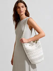 High-Quality Hollow Out Wax Rope Handmade Basket Bag, Hobo Shoulder Bag, Summer 2026, Large Capacity, Elegant Crochet Tote