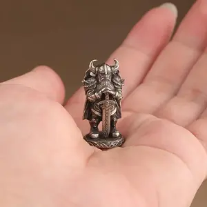 Antique Brass Viking Warrior Decoration with Sword and Axe, Intricate Game Character Statue, Figurine, Decorative Sculptures, Collectible Figurines, Vintage Home and Office Decor, Perfect for Bedroom and Living Room, Detailed Brass Structure