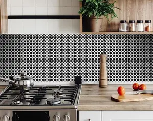 360 Stand Black & White Medeci Square Size Removable Wallpaper Tiles, 7x7 in., Easy Apply, Peel & Stick, Indoor Use, Easy-Remove