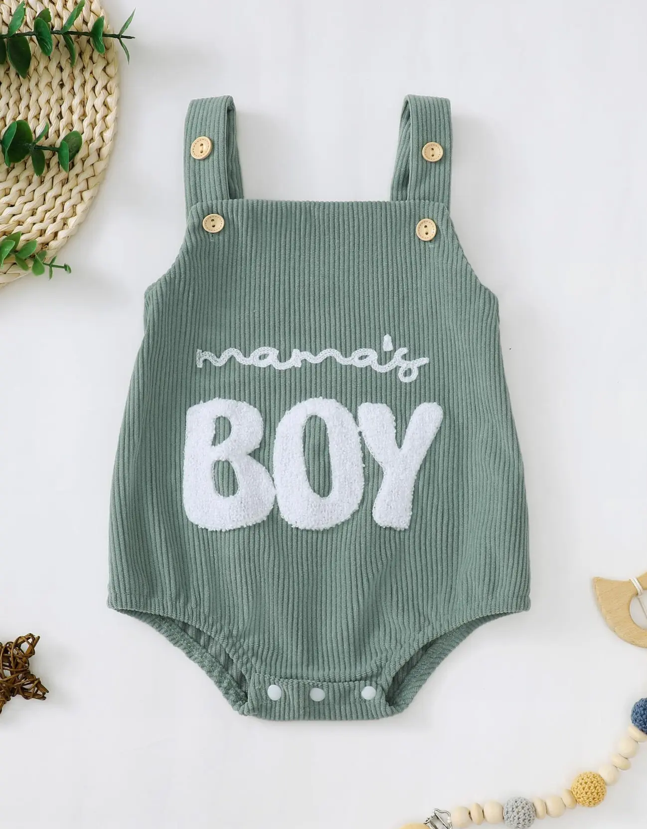 Corduroy Baby Romper Towel Embroidery - Unisex Newborn & Infant Sleeveless Jumpsuit for Boys & Girls