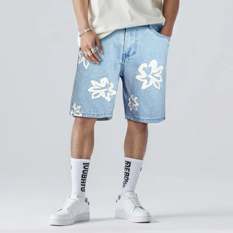 GINGTTO Men's Baggy Denim Shorts Printing Street Hip Hop Shorts Jeans Jorts Men Essentials New Shorts