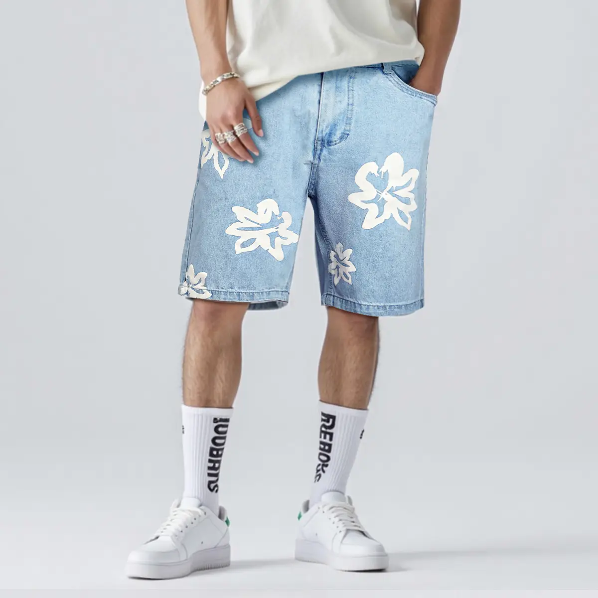 GINGTTO Men's Baggy Denim Shorts Printing Street Hip Hop Shorts Jeans Jorts Men Essentials New Shorts