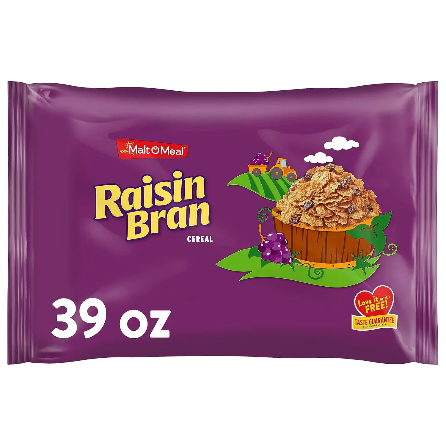 Malt-O-Meal Raisin Bran Breakfast Cereal, Wheat Flakes and Raisins, Large Size for Family, 39 oz Resealable Bag