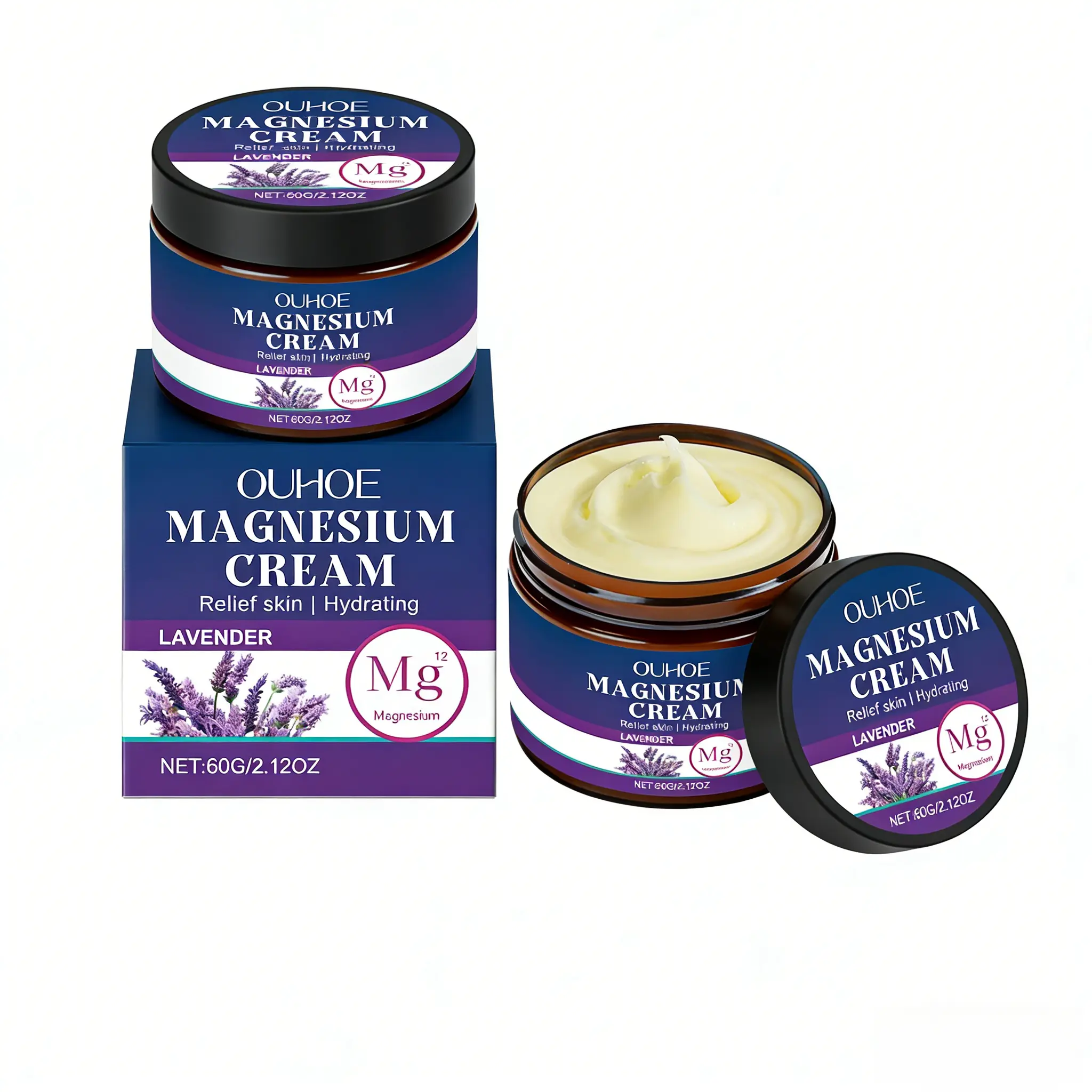 Soothing Magnesium Body Cream with Lavender Oil & Coconut Oil - Body Care Formula for Joint Pain Relief, Promotes Joint Flexibility, Reduces Discomfort, Hydrating Massage, 60g, 3-Year Shelf Life, Moisturizer, Cosmetic, Lotions, Aromatherapy, 3 Years
