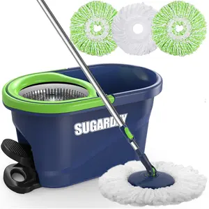 Spin Mop and Bucket with Wringer Set, Heavy Duty Floor Cleaning System for Hardwood, Tile and Laminate Floors