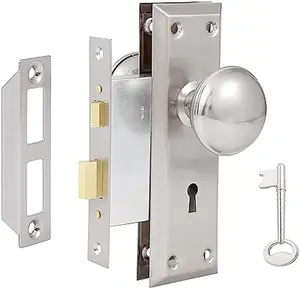 AKRILANE Mortise Lock Set Interior Door Antique & Vintage Style Knob with Keys (Chrome)