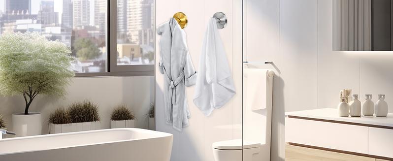 2 Packs Suction Cup Hooks for Shower, Bathroom, Kitchen, Glass Door, Mirror, Tile – Loofah, Towel, Coat, Bath Robe Hook Holder for Hanging up to 15 lbs Gold Color, Black, Chrome, Silver Gifts for Christmas