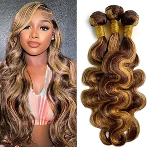 JOPEAR【16A Premium Upgraded】Highlight Human Hair Bundles 30 Inch Body Wave Bundles Human Hair P4/27 Colored Ombre Brazilian Remy Virgin Extensions Bundles #Summer