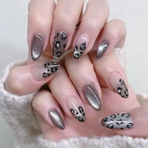 Cat Eye Press-On Nails | Leopard Print French Ombre | Shimmering High Quality
