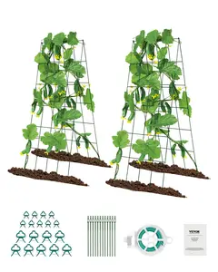 VEVOR Cucumber Trellis for Climbing Plants, 39" x 32" Foldable Cucumber Trellis Set with Twist Ties, Metal Garden Trellis for Raised Bed, Outdoor Plant Grow Support for Tomato, Squash, Vegetable