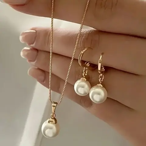 Fashion Faux Pearl-Decorated Necklace and Earrings, Fashionable Jewelry Set, Versatile Exquisite Jewelry for Party and Daily Wear, Exquisite Birthday Gift